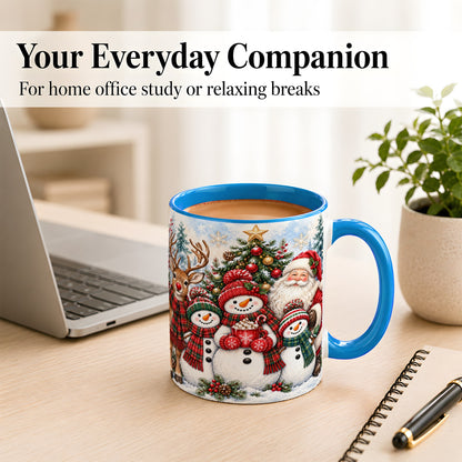 #pl[11oz|Blue] Santa Snowman Reindeer Coffee Mug, Christmas Friends Mug, Ceramic Cup