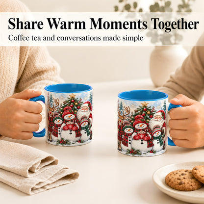 #pl[11oz|Blue] Santa Snowman Reindeer Coffee Mug, Christmas Friends Mug, Ceramic Cup
