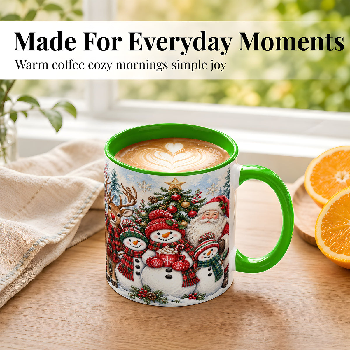 #pl[11oz|Green] Santa Snowman Reindeer Coffee Mug, Christmas Friends Mug, Ceramic Cup
