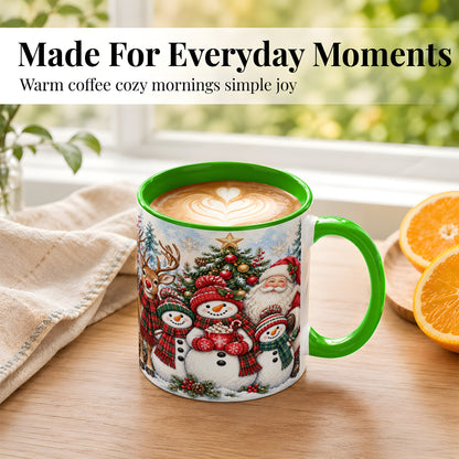 #pl[11oz|Green] Santa Snowman Reindeer Coffee Mug, Christmas Friends Mug, Ceramic Cup