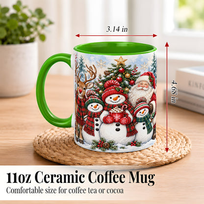 #pl[11oz|Green] Santa Snowman Reindeer Coffee Mug, Christmas Friends Mug, Ceramic Cup