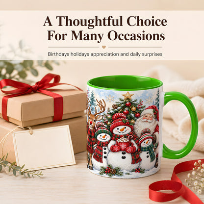 #pl[11oz|Green] Santa Snowman Reindeer Coffee Mug, Christmas Friends Mug, Ceramic Cup