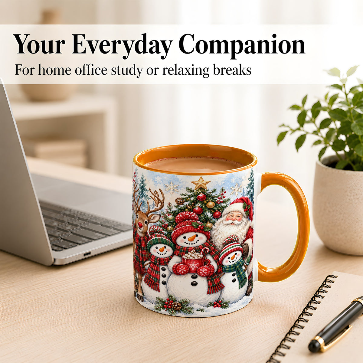 #pl[11oz|Orange] Santa Snowman Reindeer Coffee Mug, Christmas Friends Mug, Ceramic Cup