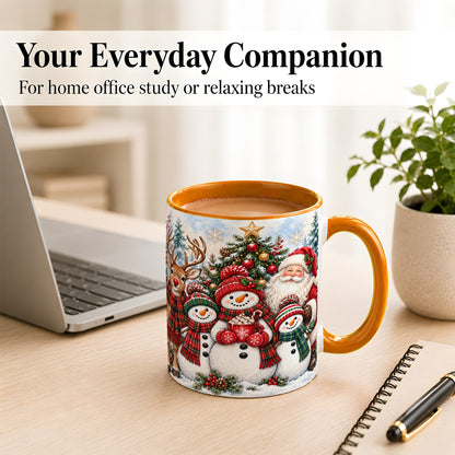 #pl[11oz|Orange] Santa Snowman Reindeer Coffee Mug, Christmas Friends Mug, Ceramic Cup