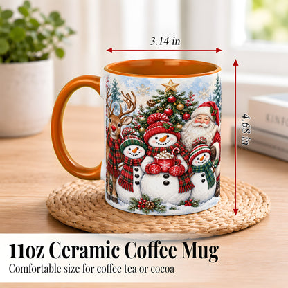 #pl[11oz|Orange] Santa Snowman Reindeer Coffee Mug, Christmas Friends Mug, Ceramic Cup