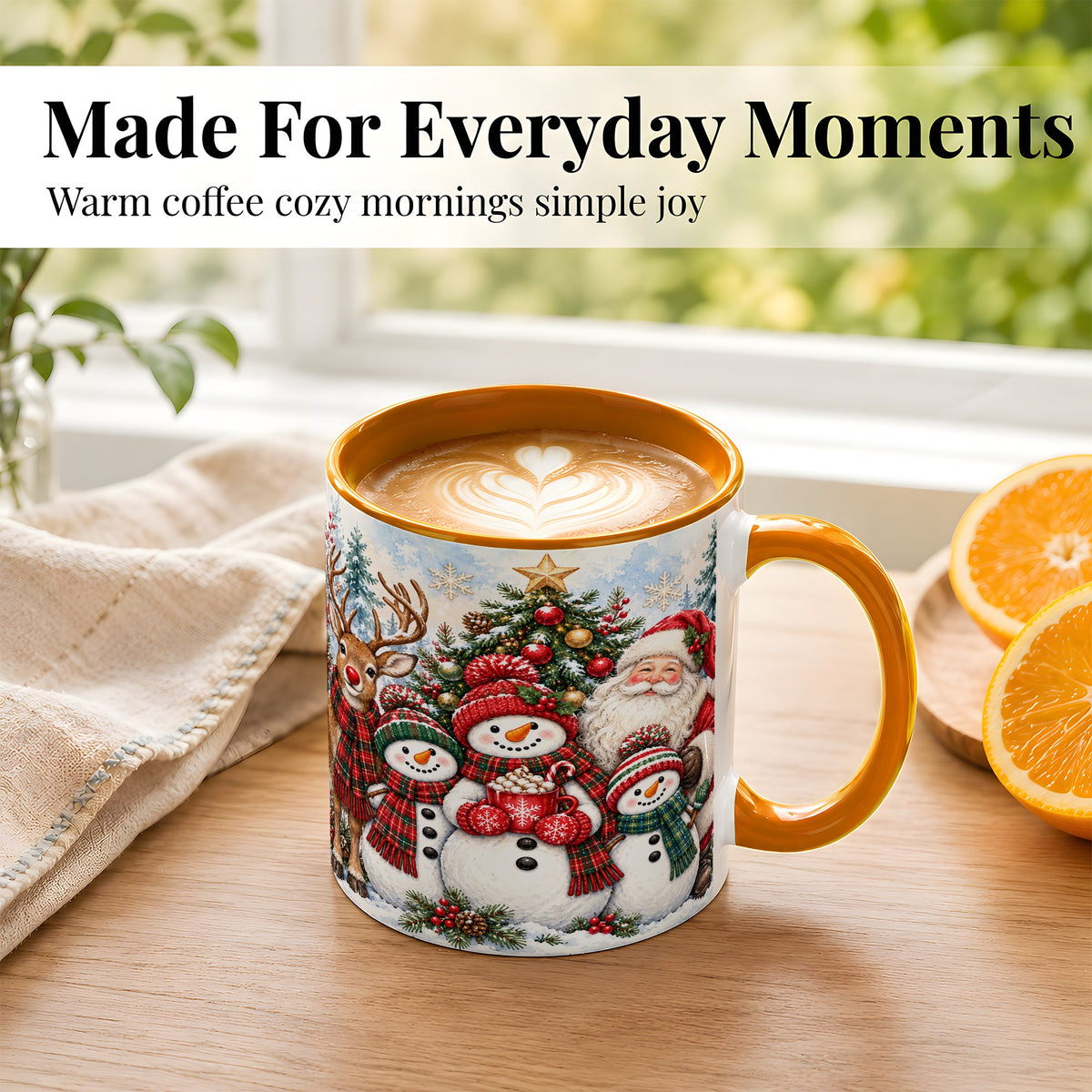 #pl[11oz|Orange] Santa Snowman Reindeer Coffee Mug, Christmas Friends Mug, Ceramic Cup