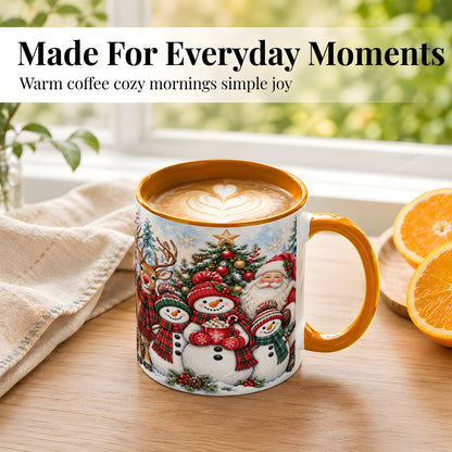 #pl[11oz|Orange] Santa Snowman Reindeer Coffee Mug, Christmas Friends Mug, Ceramic Cup
