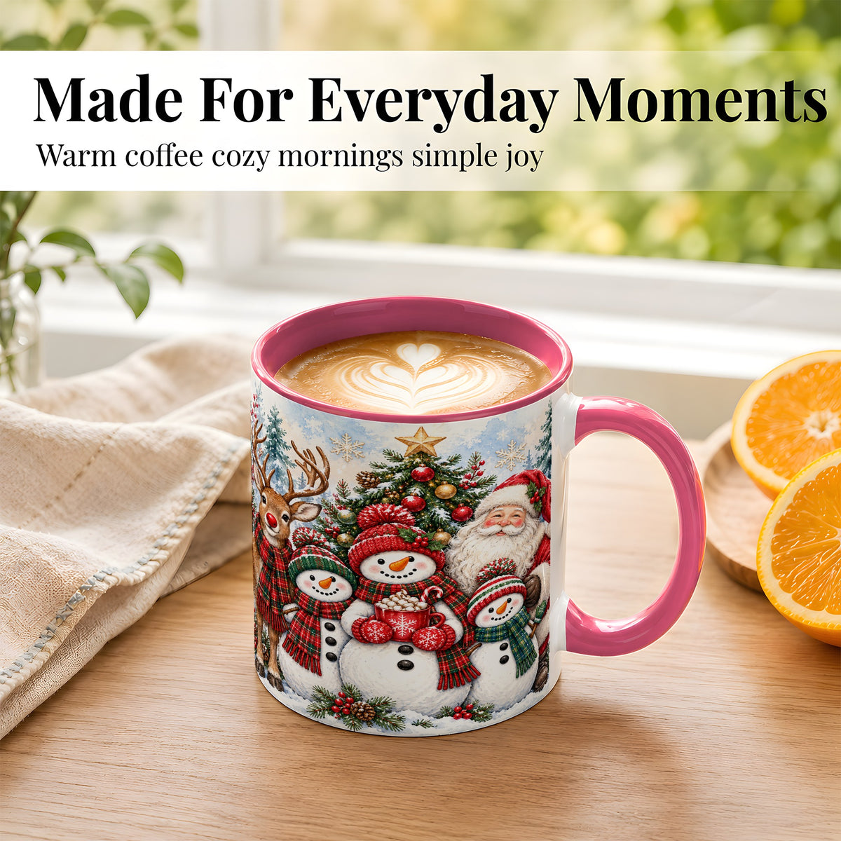 #pl[11oz|Pink] Santa Snowman Reindeer Coffee Mug, Christmas Friends Mug, Ceramic Cup