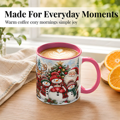#pl[11oz|Pink] Santa Snowman Reindeer Coffee Mug, Christmas Friends Mug, Ceramic Cup