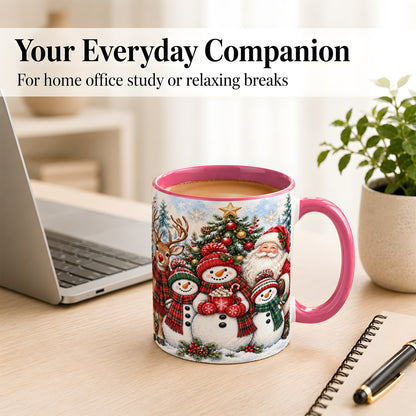 #pl[11oz|Pink] Santa Snowman Reindeer Coffee Mug, Christmas Friends Mug, Ceramic Cup