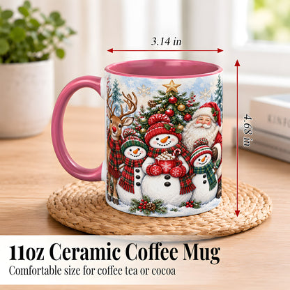 #pl[11oz|Pink] Santa Snowman Reindeer Coffee Mug, Christmas Friends Mug, Ceramic Cup