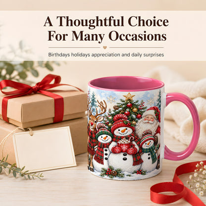 #pl[11oz|Pink] Santa Snowman Reindeer Coffee Mug, Christmas Friends Mug, Ceramic Cup