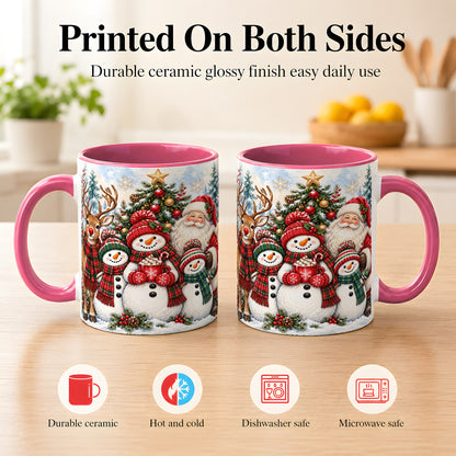 #pl[11oz|Pink] Santa Snowman Reindeer Coffee Mug, Christmas Friends Mug, Ceramic Cup