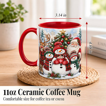 #pl[11oz|Red] Santa Snowman Reindeer Coffee Mug, Christmas Friends Mug, Ceramic Cup