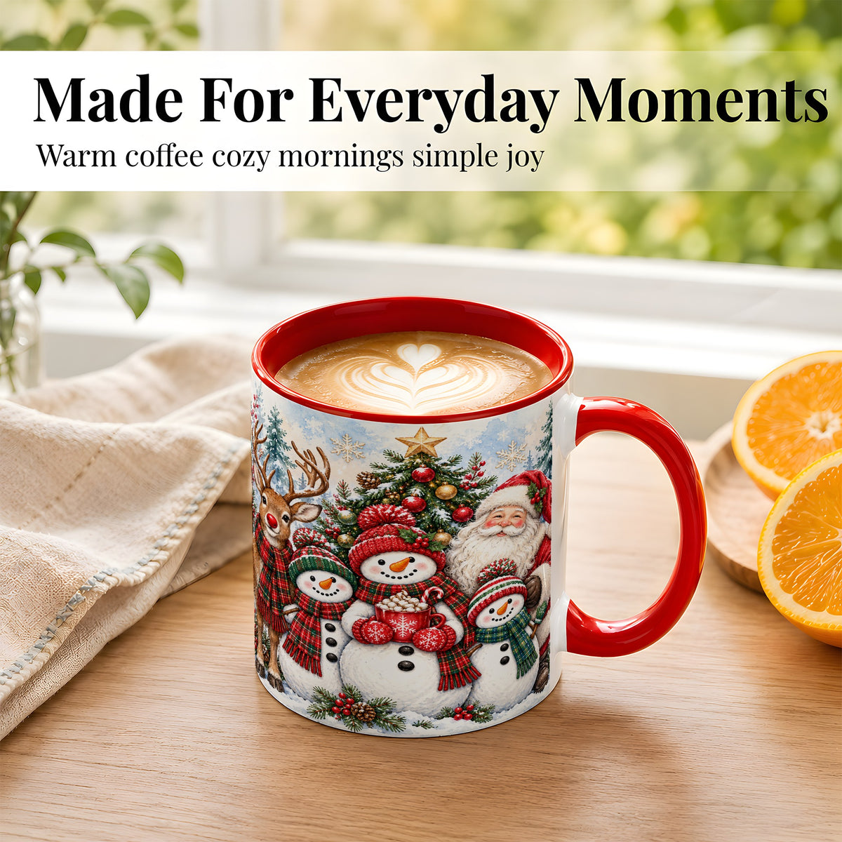 #pl[11oz|Red] Santa Snowman Reindeer Coffee Mug, Christmas Friends Mug, Ceramic Cup