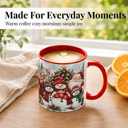 #pl[11oz|Red] Santa Snowman Reindeer Coffee Mug, Christmas Friends Mug, Ceramic Cup