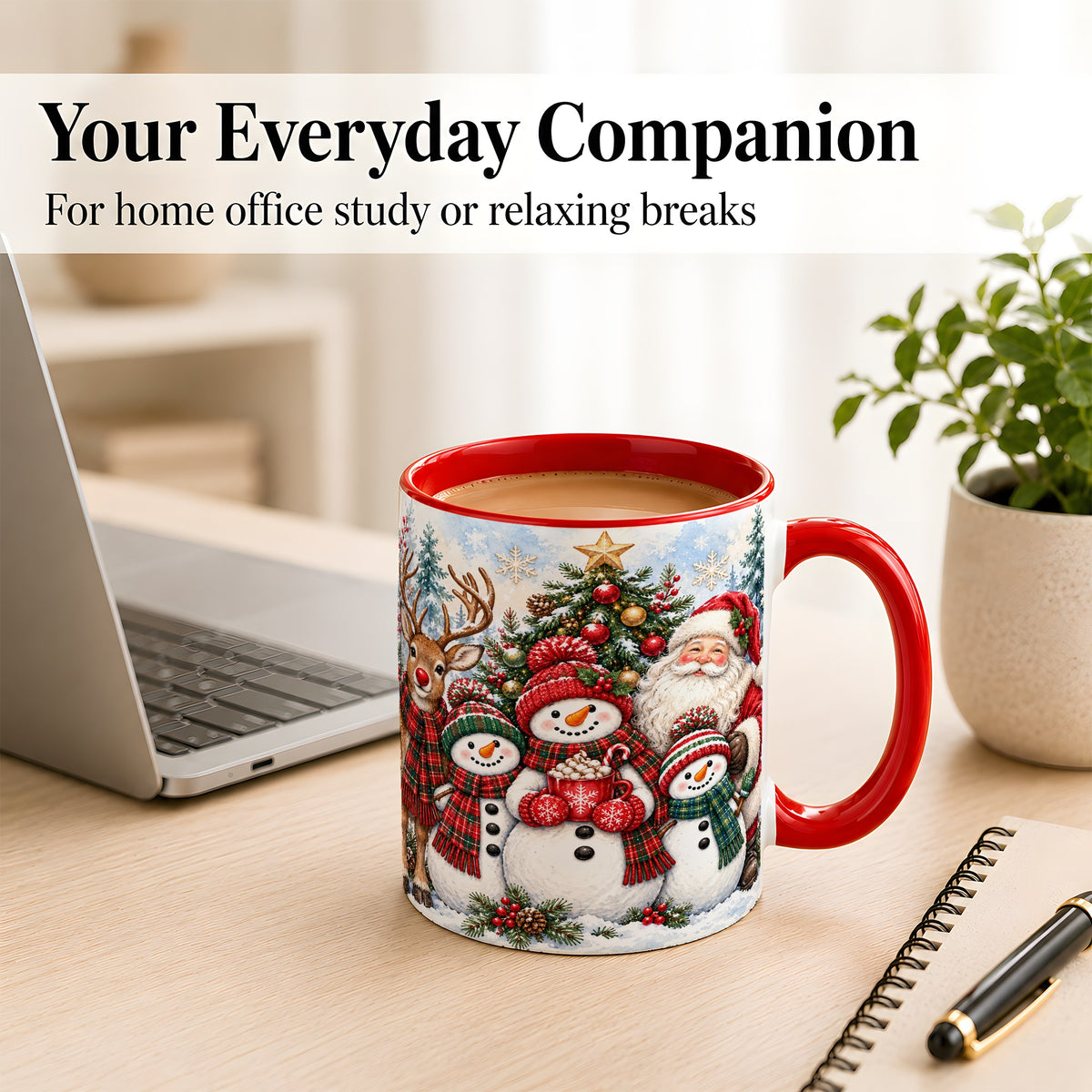 #pl[11oz|Red] Santa Snowman Reindeer Coffee Mug, Christmas Friends Mug, Ceramic Cup