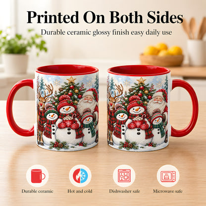 #pl[11oz|Red] Santa Snowman Reindeer Coffee Mug, Christmas Friends Mug, Ceramic Cup