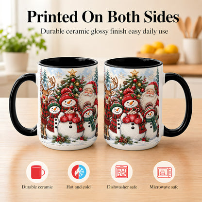 #pl[15oz|Black] Santa Snowman Reindeer Coffee Mug, Christmas Friends Mug, Ceramic Cup