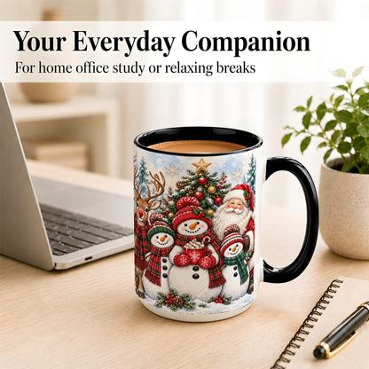 #pl[15oz|Black] Santa Snowman Reindeer Coffee Mug, Christmas Friends Mug, Ceramic Cup