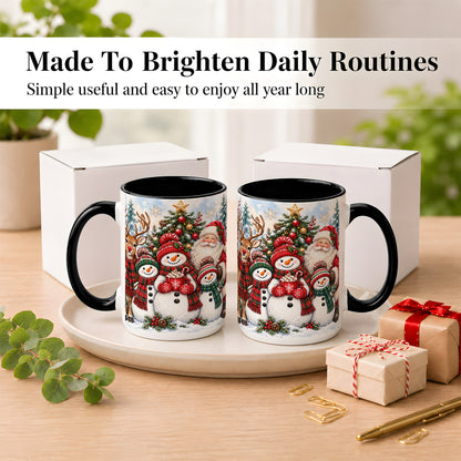 #pl[15oz|Black] Santa Snowman Reindeer Coffee Mug, Christmas Friends Mug, Ceramic Cup