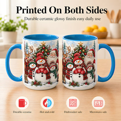#pl[15oz|Blue] Santa Snowman Reindeer Coffee Mug, Christmas Friends Mug, Ceramic Cup
