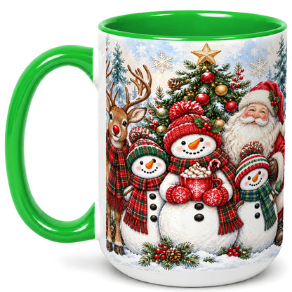 #pl[15oz|Green] Santa Snowman Reindeer Coffee Mug, Christmas Friends Mug, Ceramic Cup