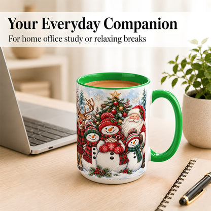 #pl[15oz|Green] Santa Snowman Reindeer Coffee Mug, Christmas Friends Mug, Ceramic Cup