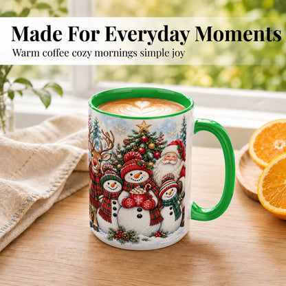 #pl[15oz|Green] Santa Snowman Reindeer Coffee Mug, Christmas Friends Mug, Ceramic Cup