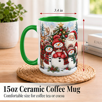 #pl[15oz|Green] Santa Snowman Reindeer Coffee Mug, Christmas Friends Mug, Ceramic Cup