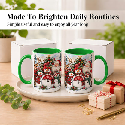 #pl[15oz|Green] Santa Snowman Reindeer Coffee Mug, Christmas Friends Mug, Ceramic Cup