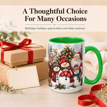 #pl[15oz|Green] Santa Snowman Reindeer Coffee Mug, Christmas Friends Mug, Ceramic Cup
