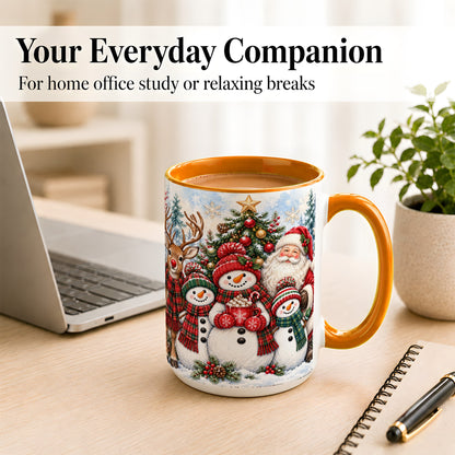#pl[15oz|Orange] Santa Snowman Reindeer Coffee Mug, Christmas Friends Mug, Ceramic Cup