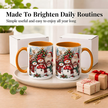 #pl[15oz|Orange] Santa Snowman Reindeer Coffee Mug, Christmas Friends Mug, Ceramic Cup