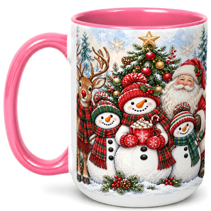 #pl[15oz|Pink] Santa Snowman Reindeer Coffee Mug, Christmas Friends Mug, Ceramic Cup
