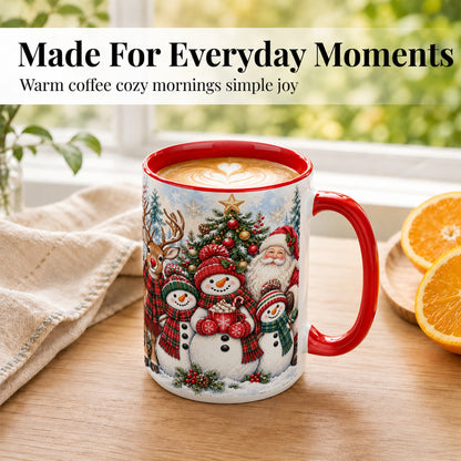 #pl[15oz|Red] Santa Snowman Reindeer Coffee Mug, Christmas Friends Mug, Ceramic Cup