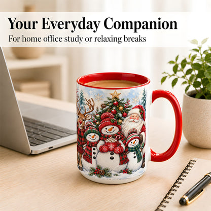 #pl[15oz|Red] Santa Snowman Reindeer Coffee Mug, Christmas Friends Mug, Ceramic Cup