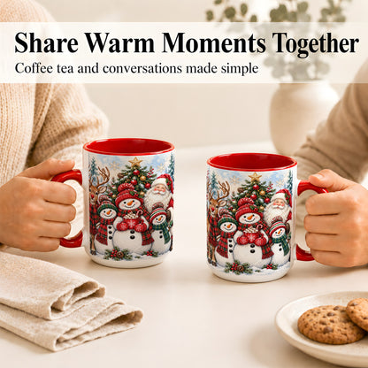 #pl[15oz|Red] Santa Snowman Reindeer Coffee Mug, Christmas Friends Mug, Ceramic Cup