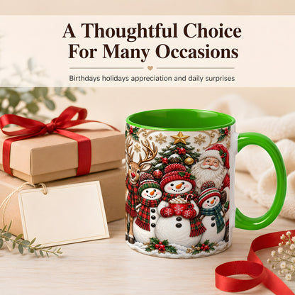 #pl[11oz|Green] Santa Reindeer Snowman Coffee Mug, Christmas Mug, Ceramic Cup