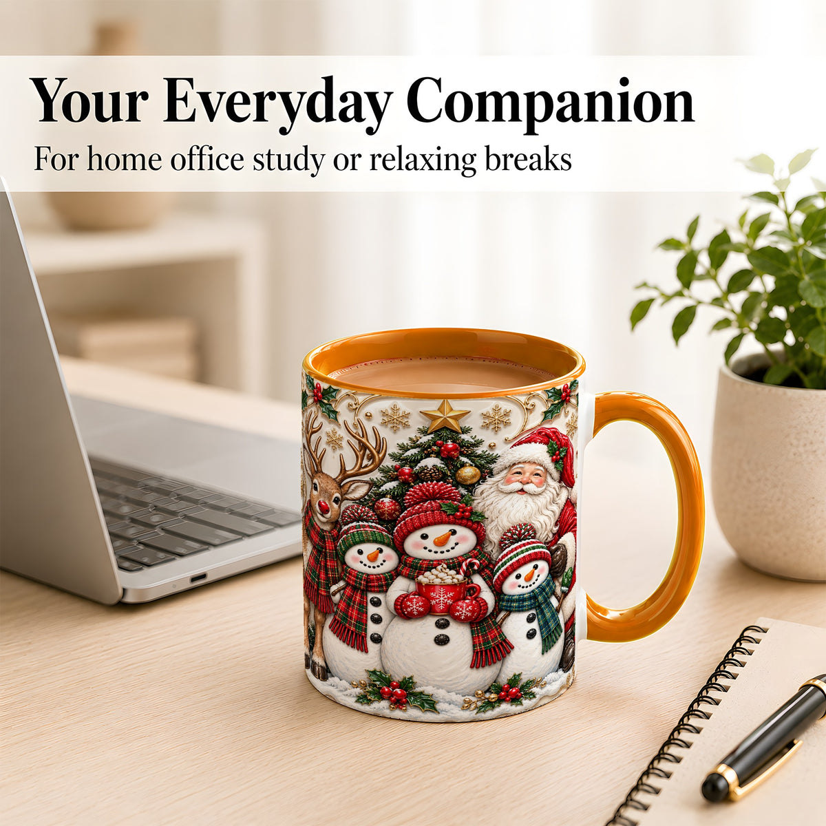 #pl[11oz|Orange] Santa Reindeer Snowman Coffee Mug, Christmas Mug, Ceramic Cup