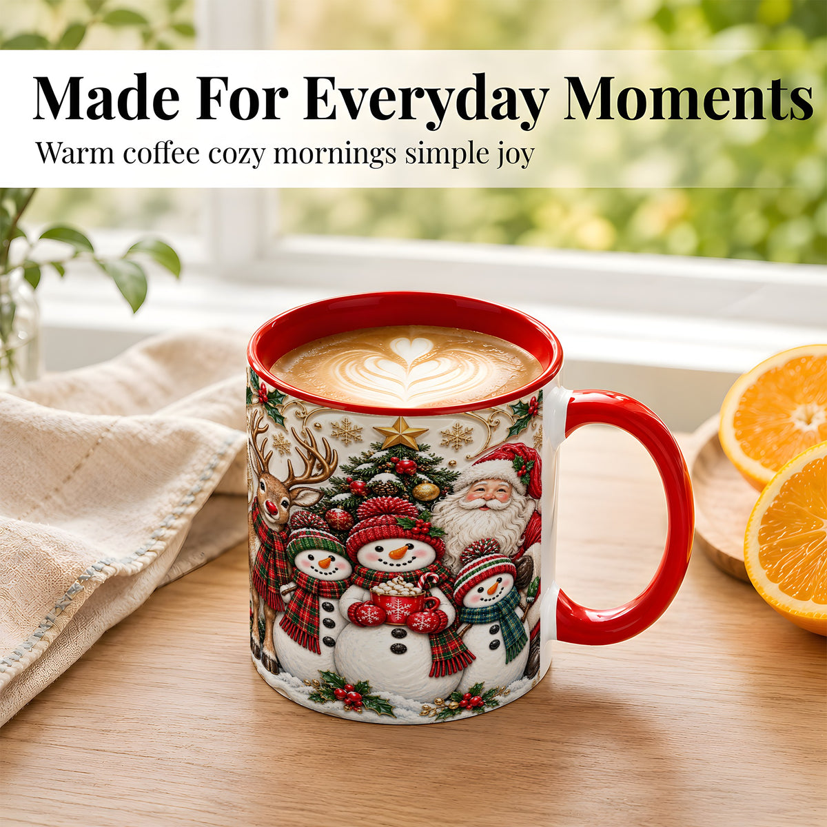 #pl[11oz|Red] Santa Reindeer Snowman Coffee Mug, Christmas Mug, Ceramic Cup