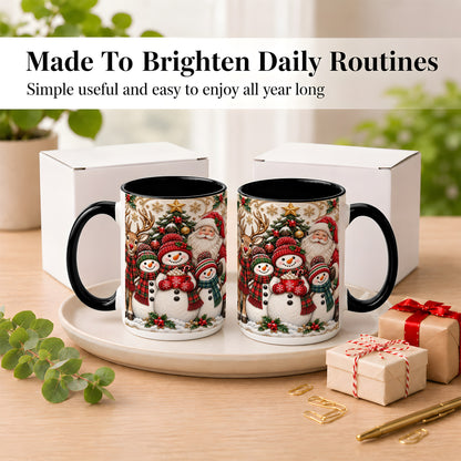 #pl[15oz|Black] Santa Reindeer Snowman Coffee Mug, Christmas Mug, Ceramic Cup
