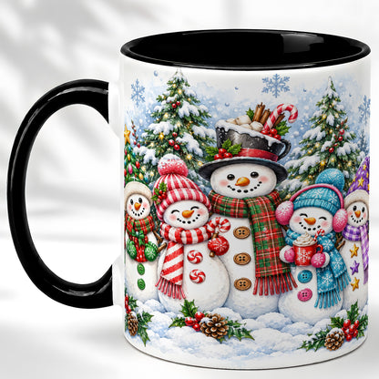 #pl[11oz|Black] Snowman Family Coffee Mug, Watercolor Christmas Mug, Ceramic Cup
