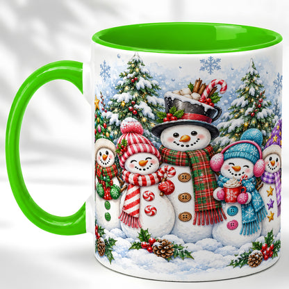 #pl[11oz|Green] Snowman Family Coffee Mug, Watercolor Christmas Mug, Ceramic Cup