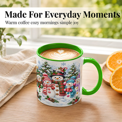 #pl[11oz|Green] Snowman Family Coffee Mug, Watercolor Christmas Mug, Ceramic Cup
