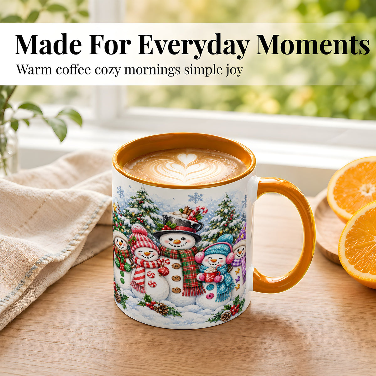 #pl[11oz|Orange] Snowman Family Coffee Mug, Watercolor Christmas Mug, Ceramic Cup