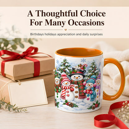#pl[11oz|Orange] Snowman Family Coffee Mug, Watercolor Christmas Mug, Ceramic Cup