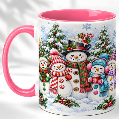 #pl[11oz|Pink] Snowman Family Coffee Mug, Watercolor Christmas Mug, Ceramic Cup