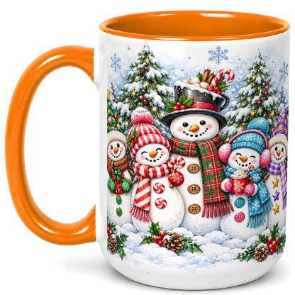 #pl[15oz|Orange] Snowman Family Coffee Mug, Watercolor Christmas Mug, Ceramic Cup