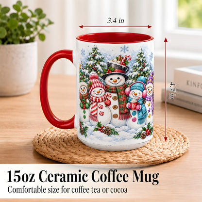 #pl[15oz|Red] Snowman Family Coffee Mug, Watercolor Christmas Mug, Ceramic Cup